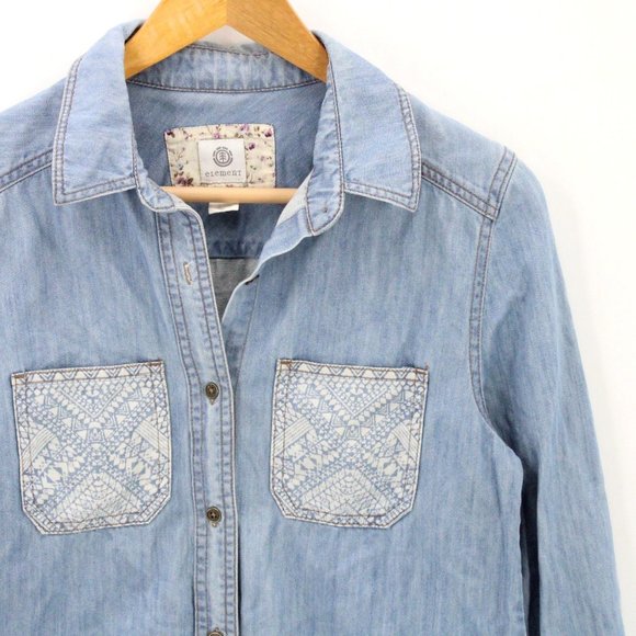 Element Denim Shirt Womens Blue Button Down Long Sleeve Medium Washed Small S - Picture 2 of 8